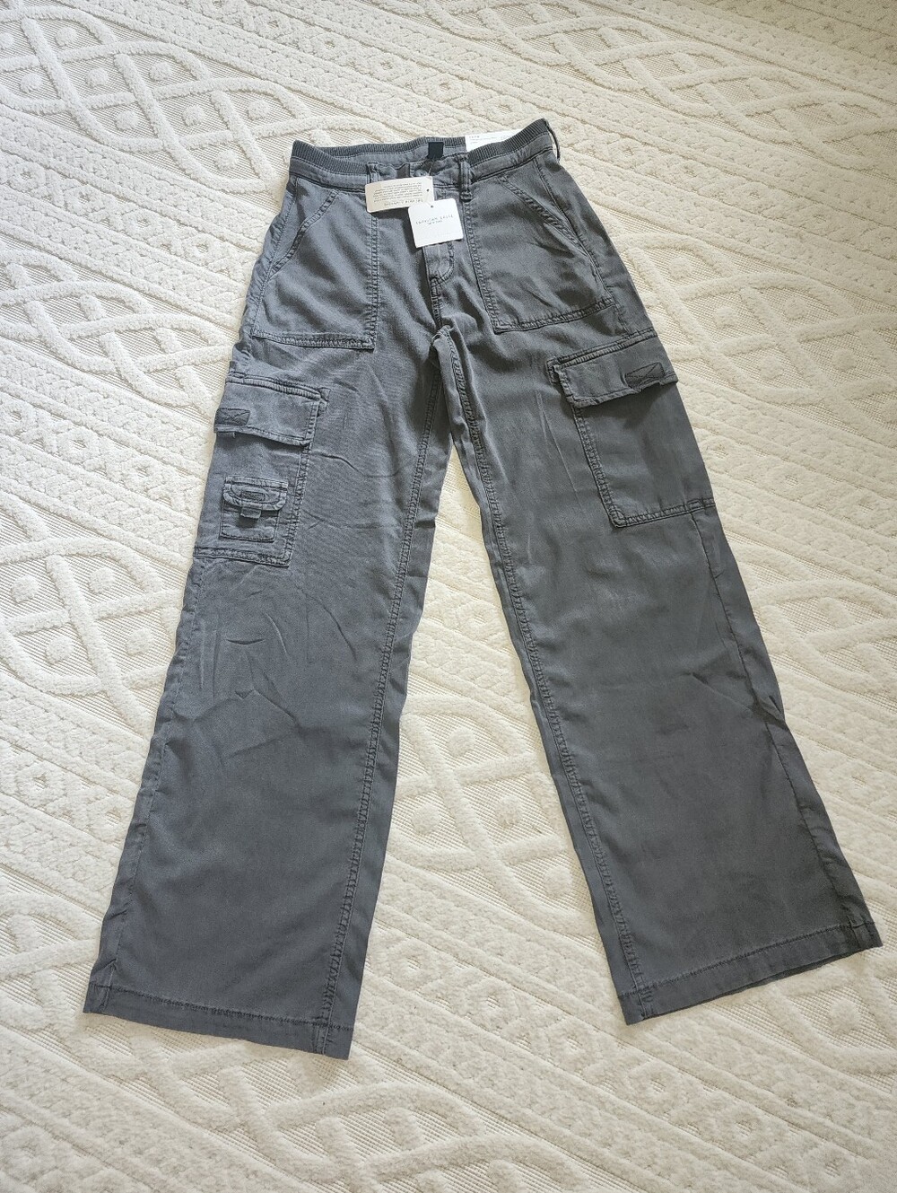 000s Womens Gray Cargo Pants - Wide Leg High Rise Utility Trousers